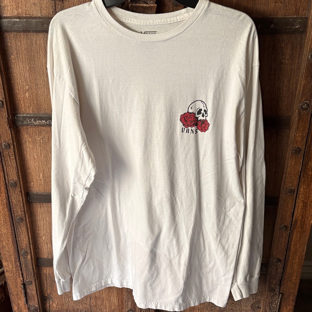 Vans White Long Sleeve with Skull and Roses